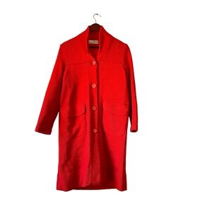 Vintage 60s/70s Eleanor Schwartz Hand Knit Red‎ Thick Long Coat Cardigan large
